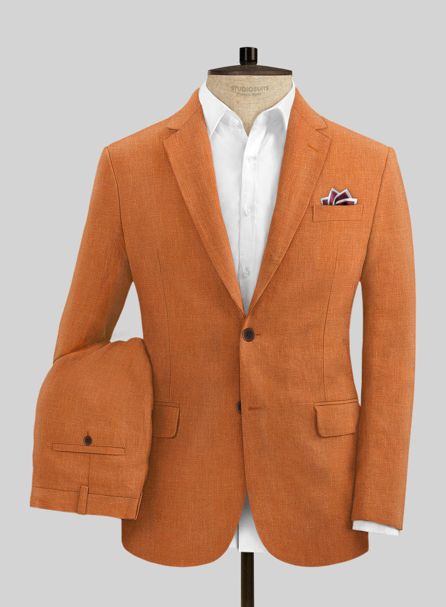 Italian Prato Orange Linen Suit - StudioSuits