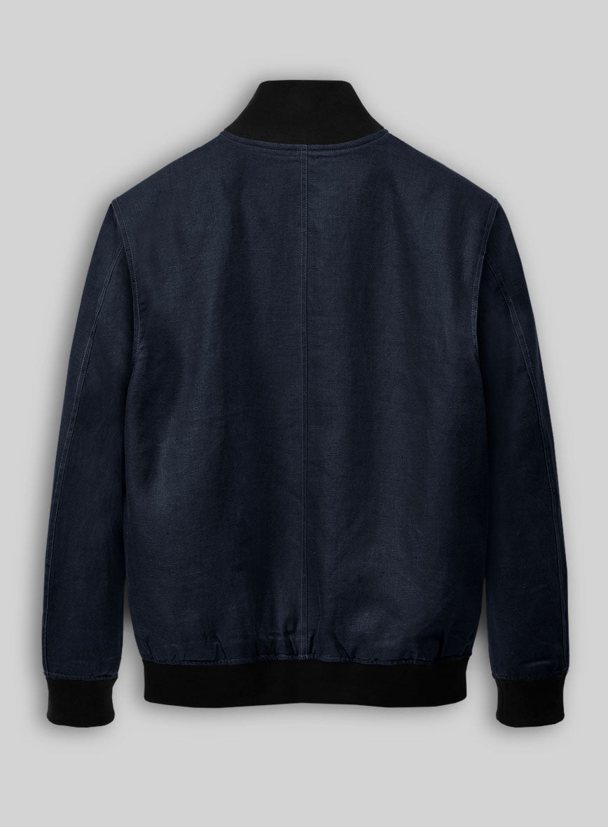 Italian Prato Oxford Blue Linen Bomber Jacket - StudioSuits