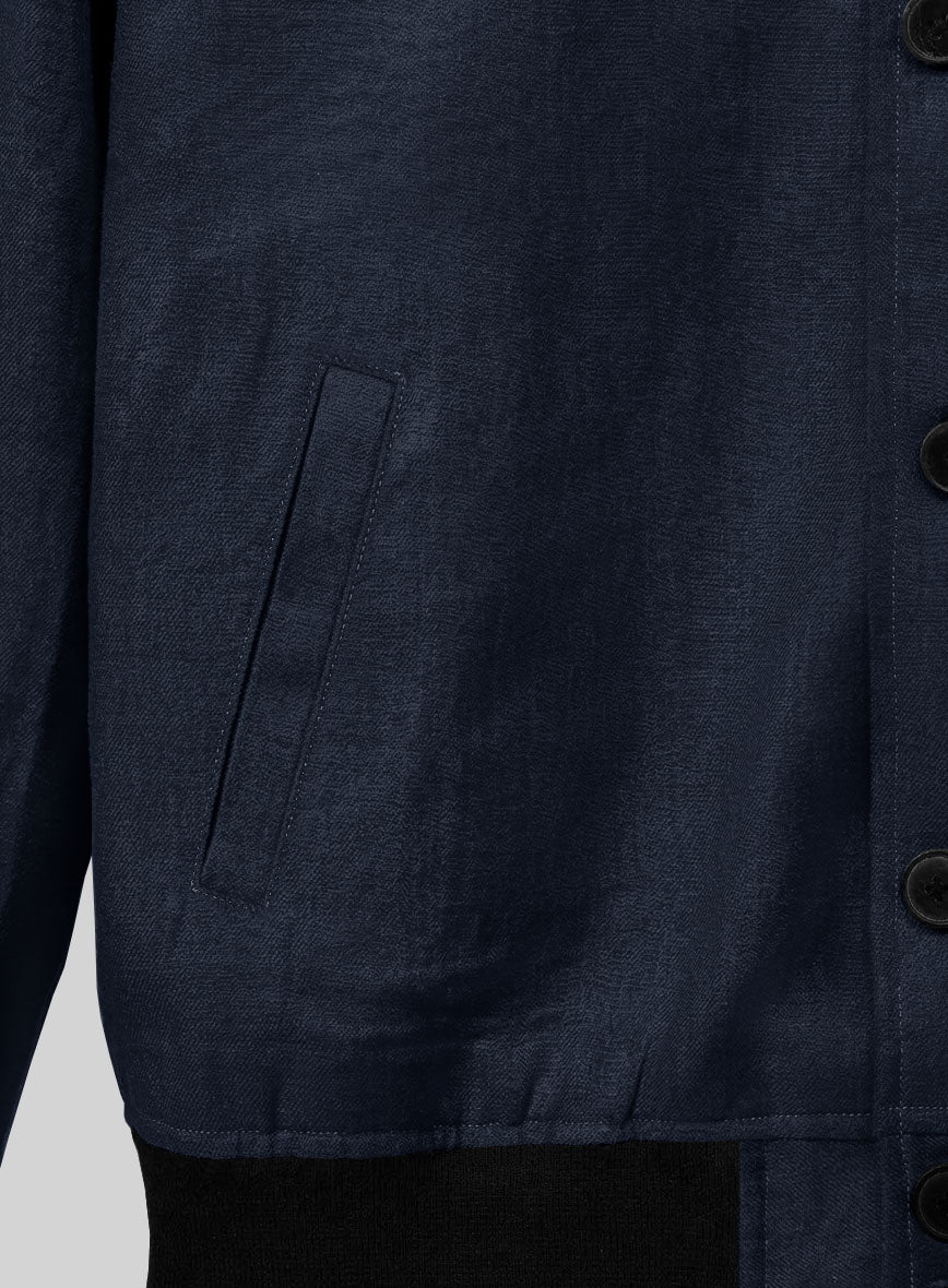 Italian Prato Oxford Blue Linen Bomber Jacket - StudioSuits