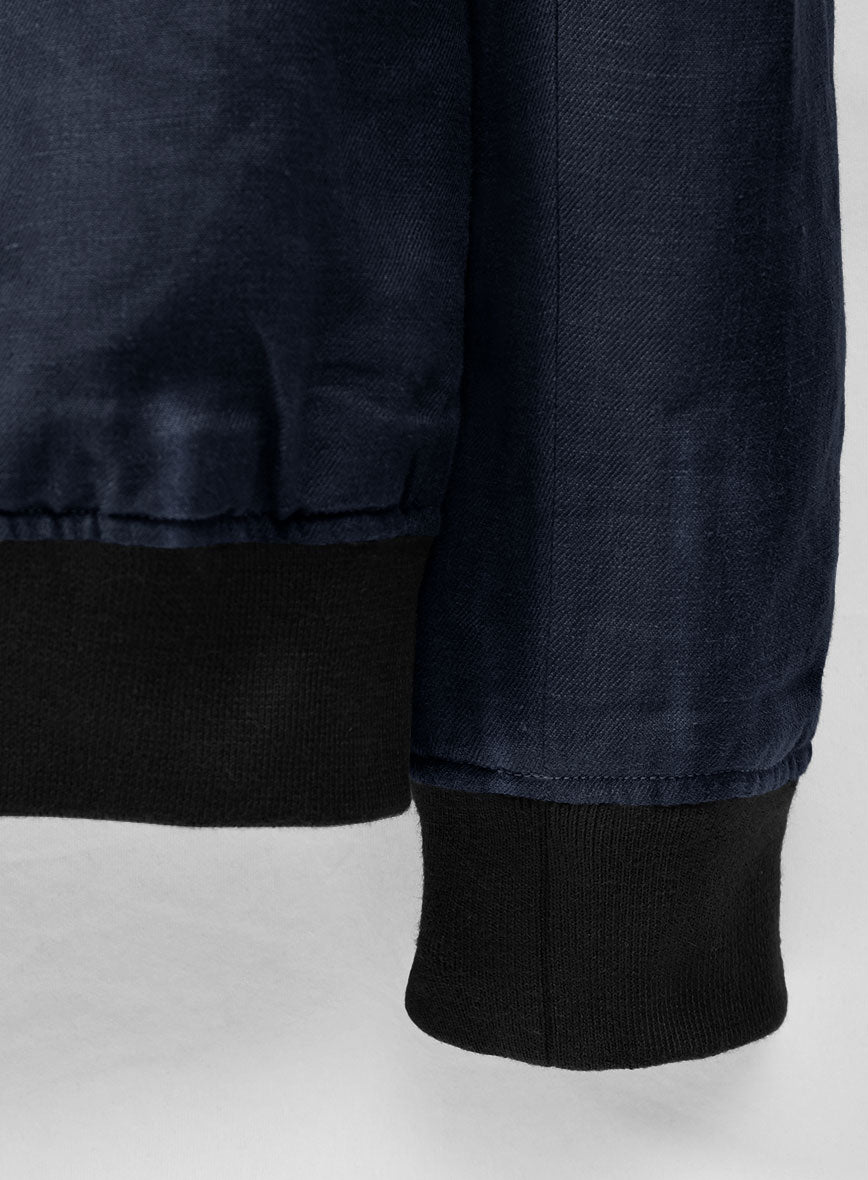 Italian Prato Oxford Blue Linen Bomber Jacket - StudioSuits