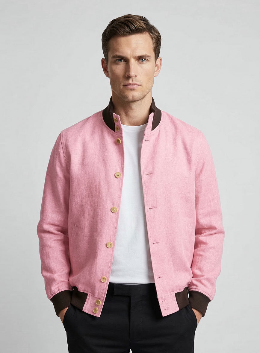 Italian Prato Pink Linen Bomber Jacket - StudioSuits