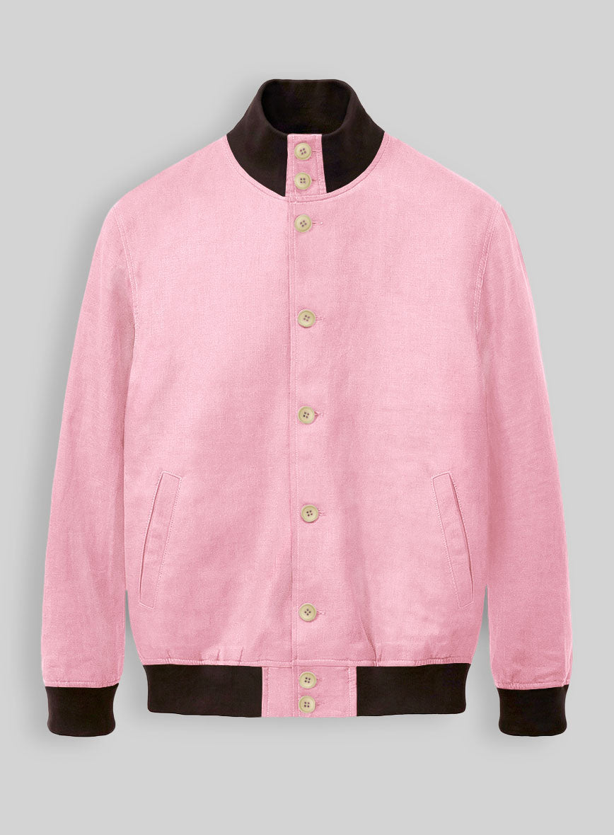 Italian Prato Pink Linen Bomber Jacket - StudioSuits