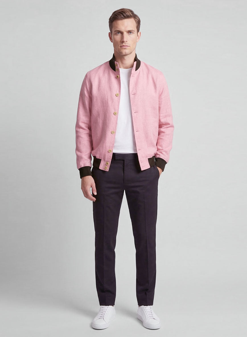Italian Prato Pink Linen Bomber Jacket - StudioSuits