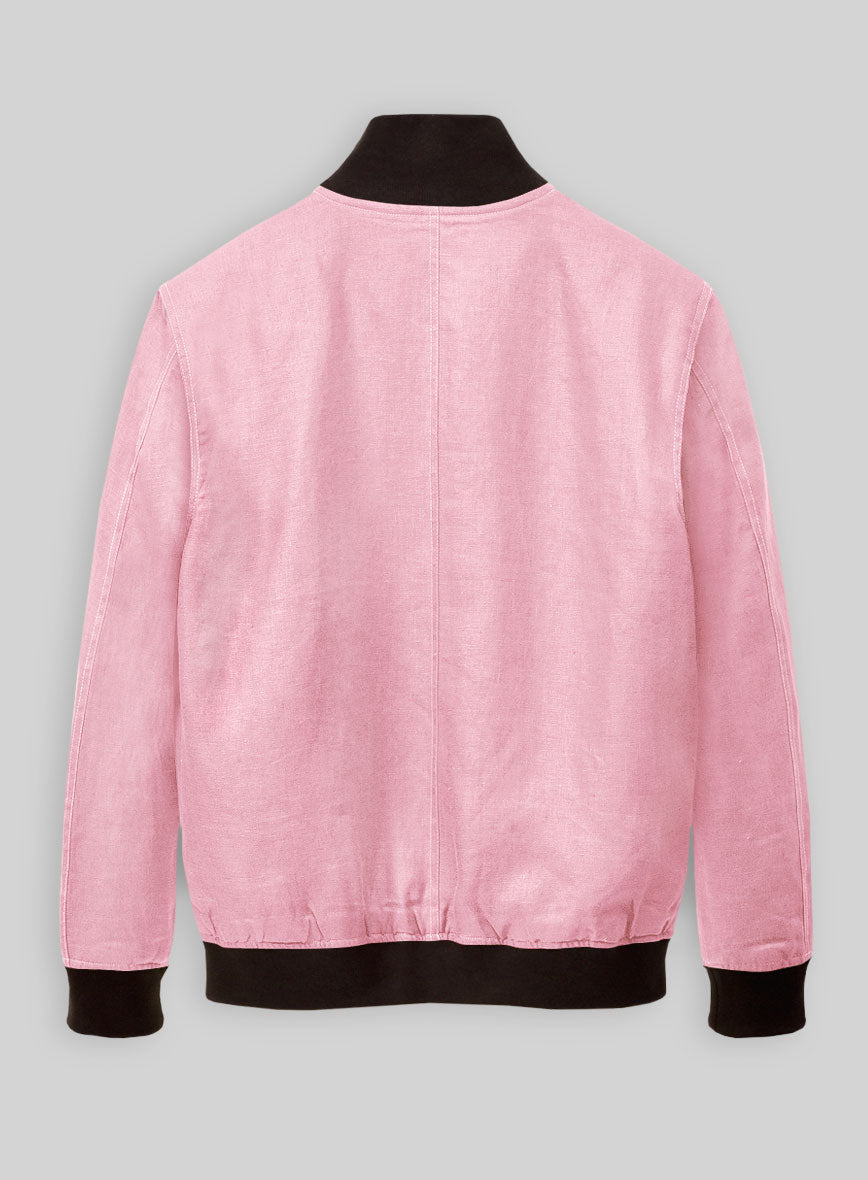 Italian Prato Pink Linen Bomber Jacket - StudioSuits