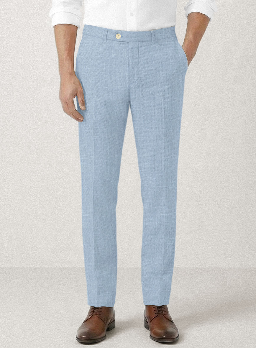 Italian Prato Powder Blue Linen Pants - StudioSuits