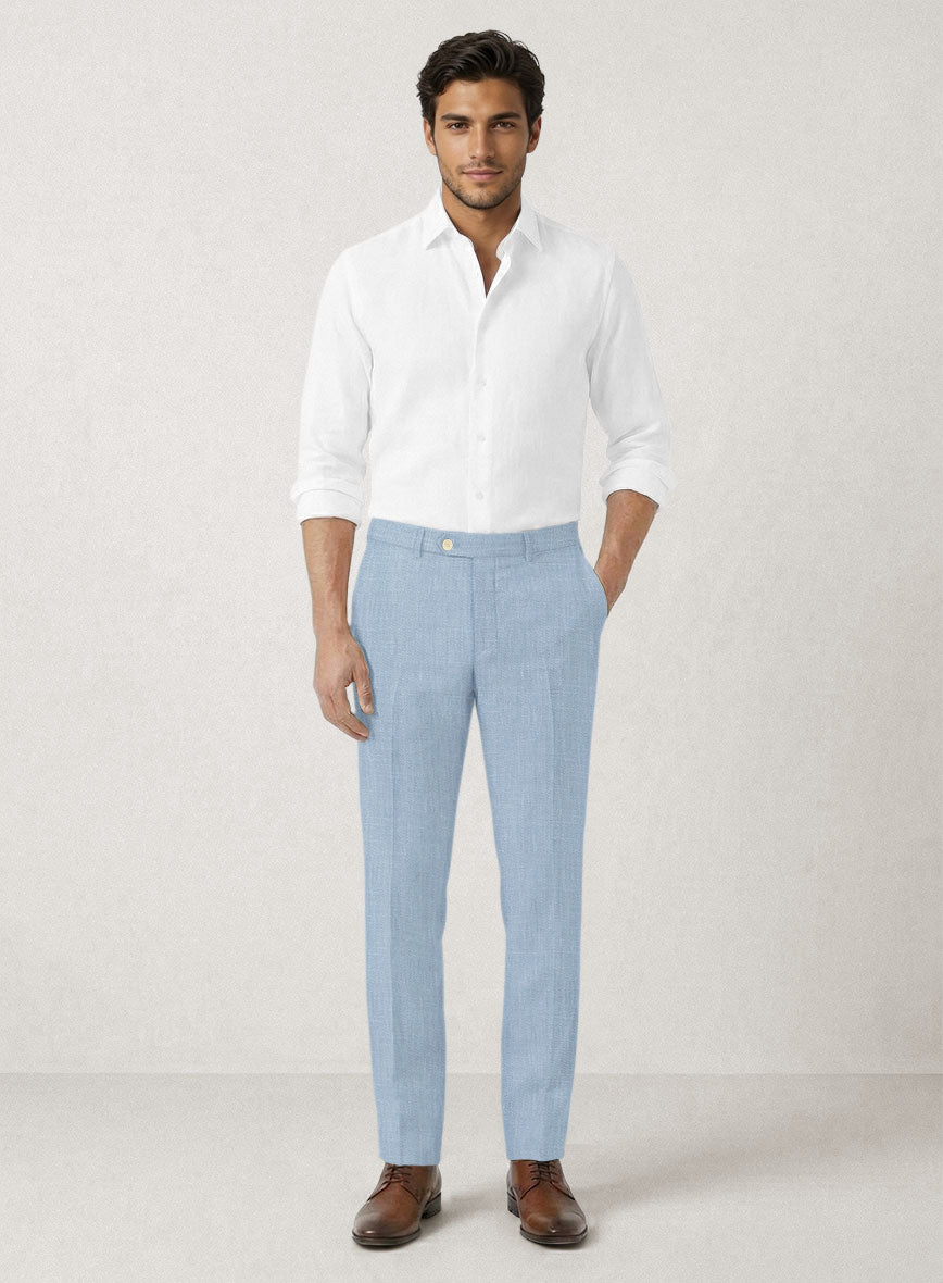 Italian Prato Powder Blue Linen Pants - StudioSuits