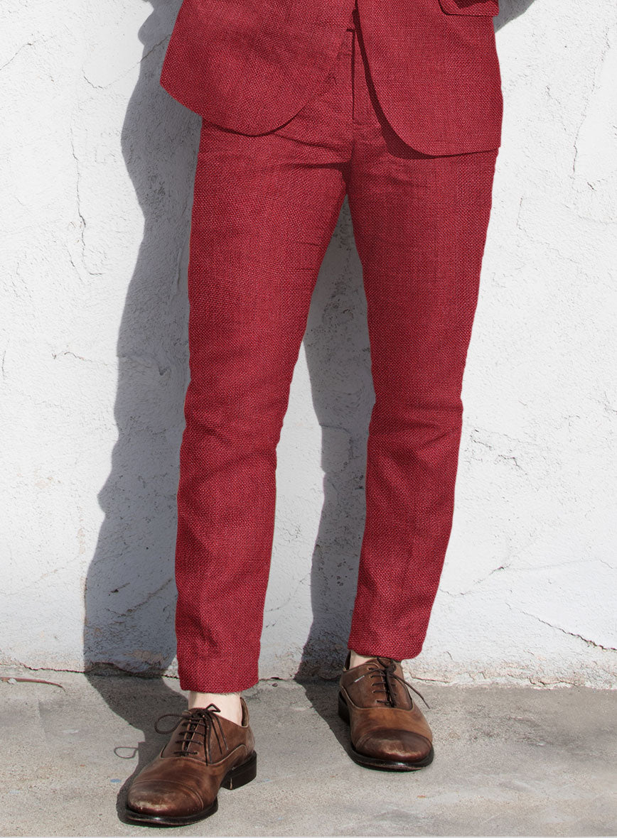 Italian Prato Red Dobby Linen Pants - StudioSuits