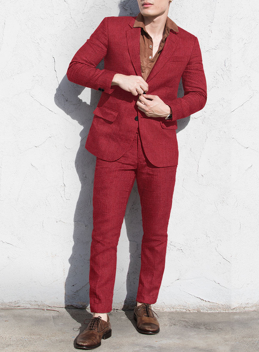 Italian Prato Red Dobby Linen Suit - StudioSuits