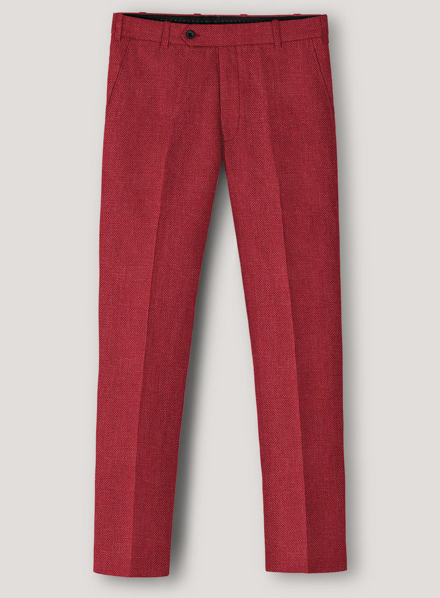 Italian Prato Red Dobby Linen Pants - StudioSuits