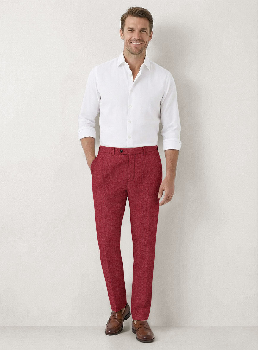 Italian Prato Red Dobby Linen Pants - StudioSuits