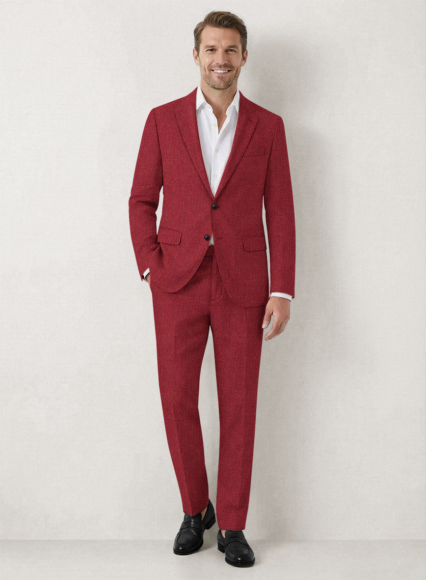 Italian Prato Red Dobby Linen Suit - StudioSuits