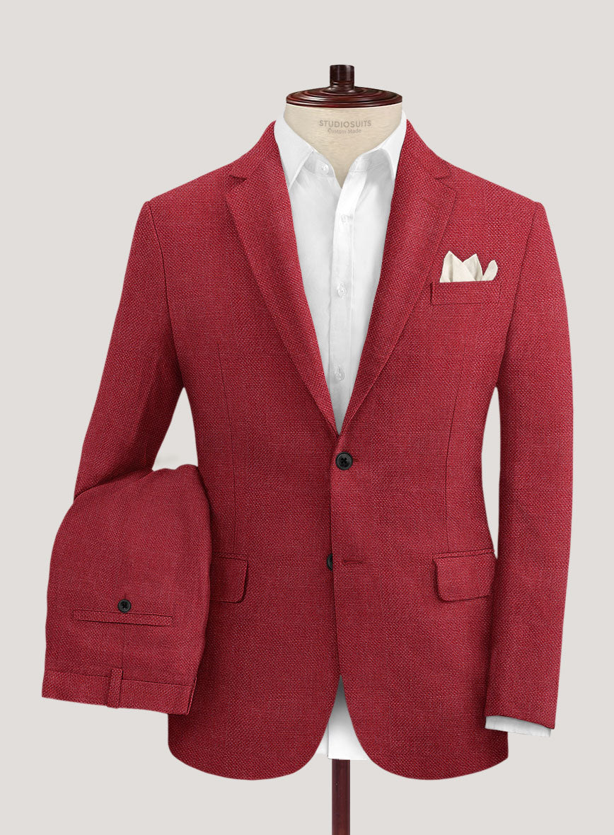 Italian Prato Red Dobby Linen Suit - StudioSuits