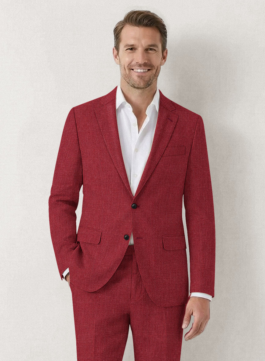 Italian Prato Red Dobby Linen Suit - StudioSuits