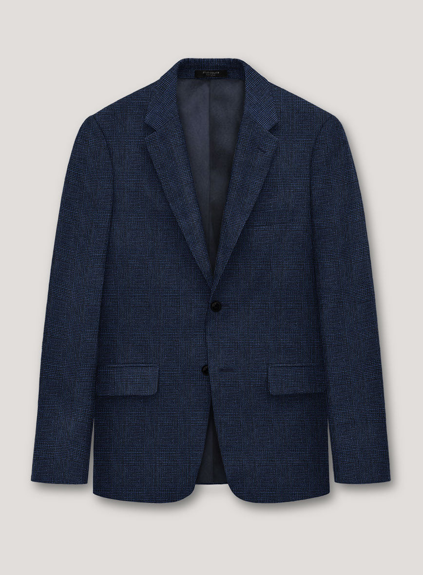 Italian Prato Royal Blue Glen Linen Jacket - StudioSuits