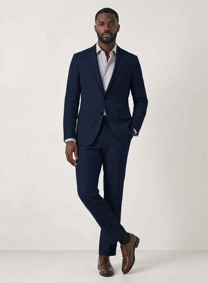 Italian Prato Royal Blue Glen Linen Suit - StudioSuits