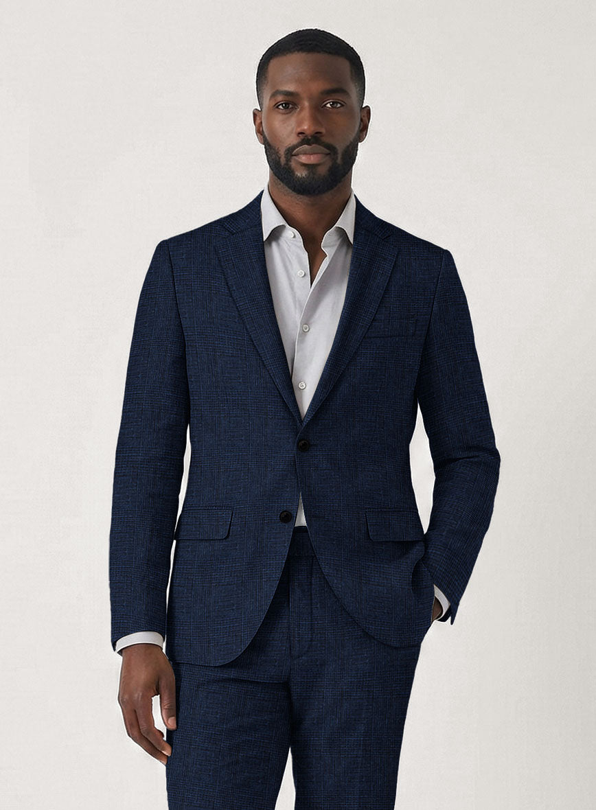 Italian Prato Royal Blue Glen Linen Jacket - StudioSuits