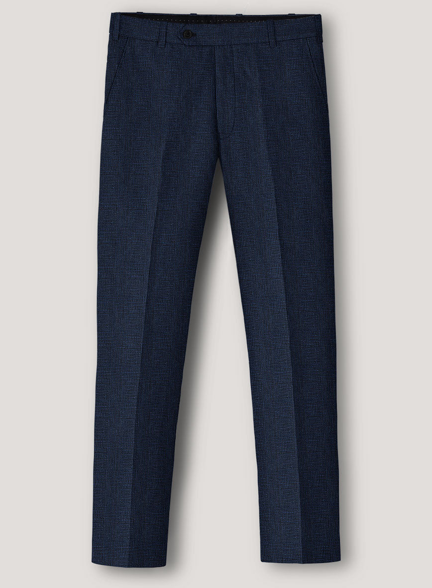 Italian Prato Royal Blue Glen Linen Pants - StudioSuits