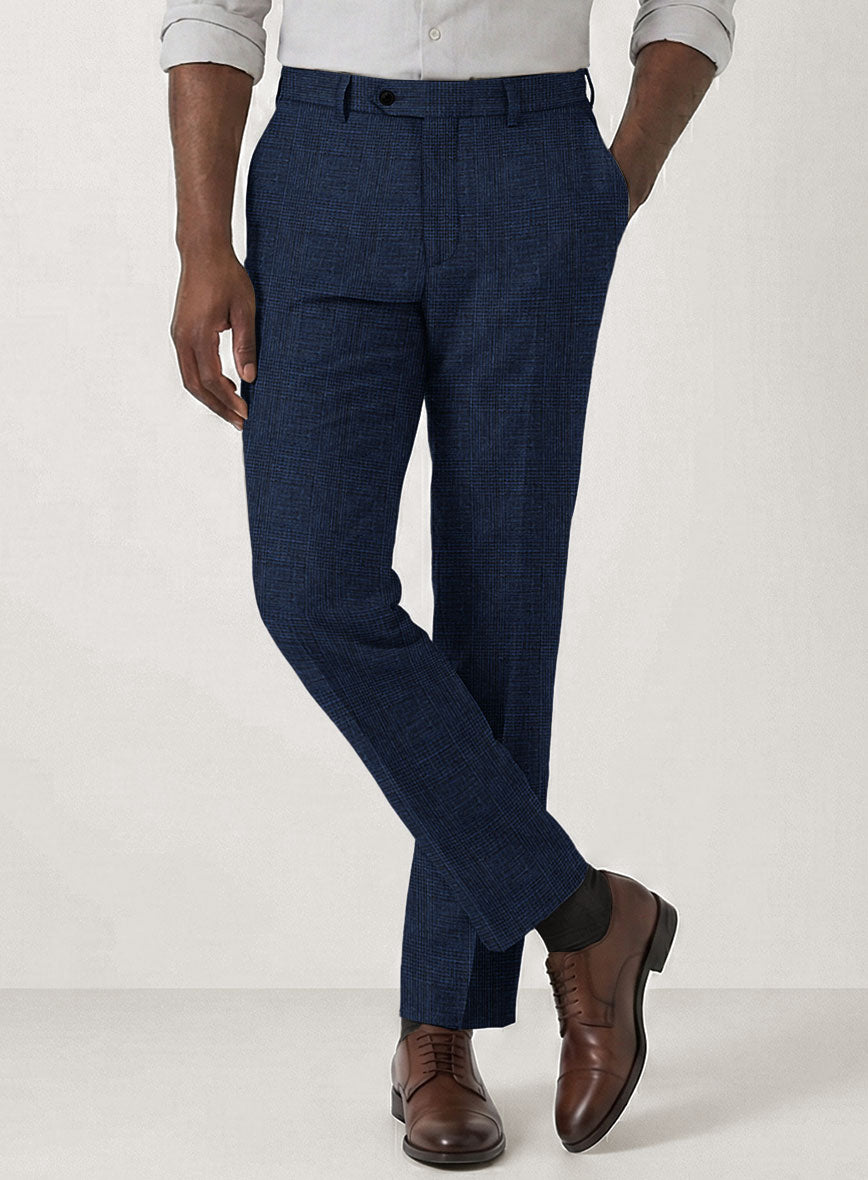 Italian Prato Royal Blue Glen Linen Pants - StudioSuits