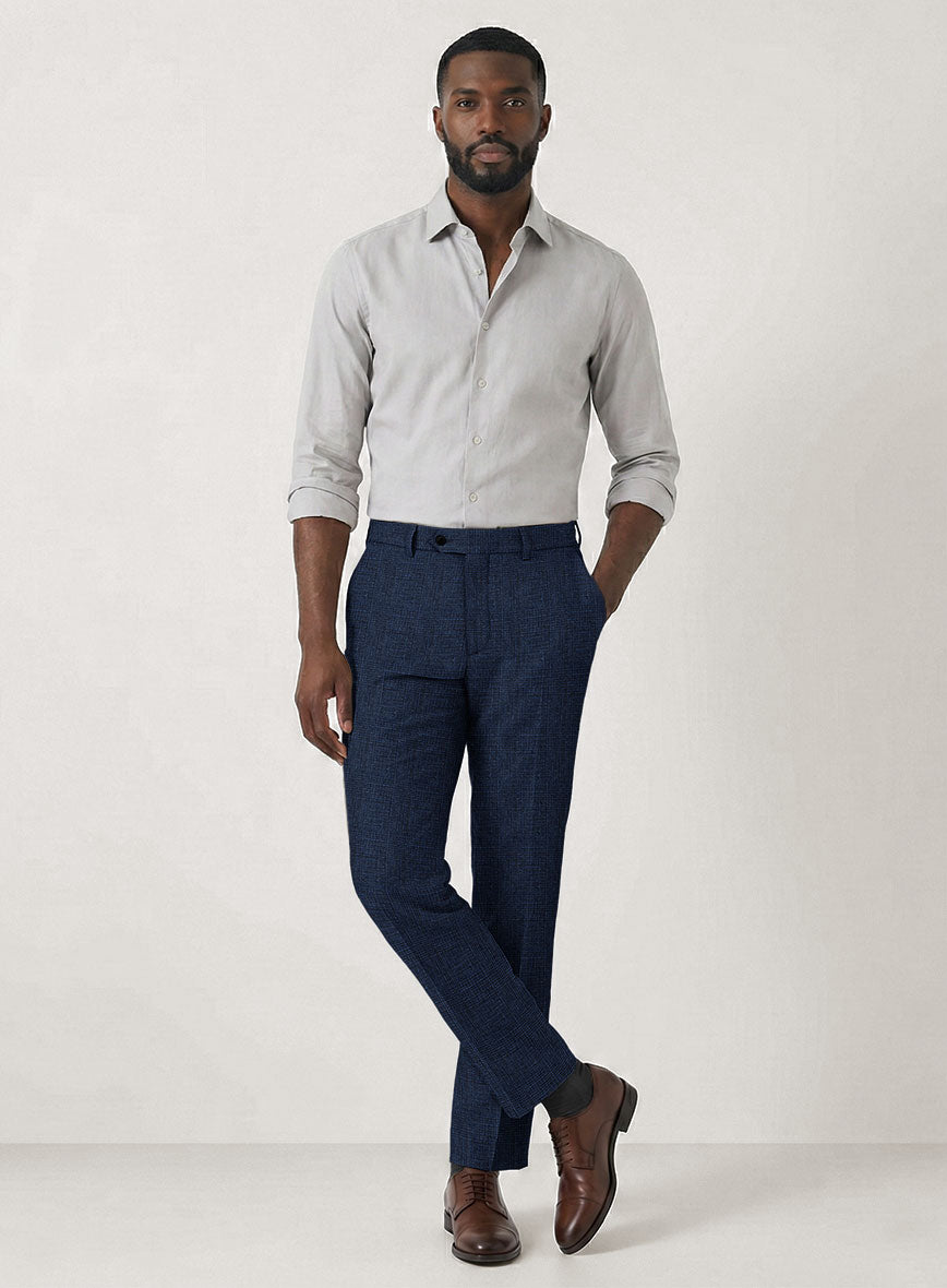 Italian Prato Royal Blue Glen Linen Pants - StudioSuits