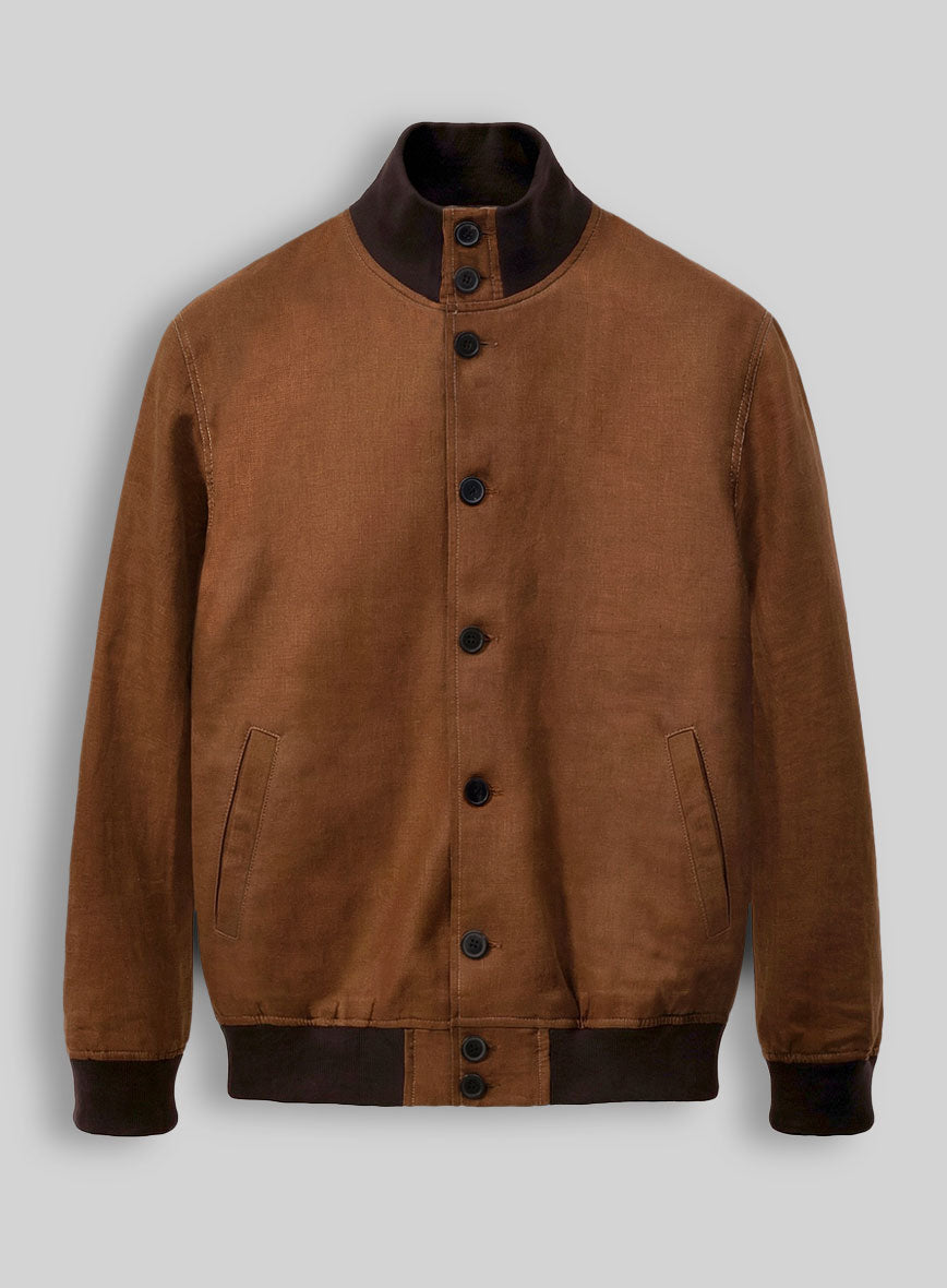 Italian Prato Rust Linen Bomber Jacket - StudioSuits