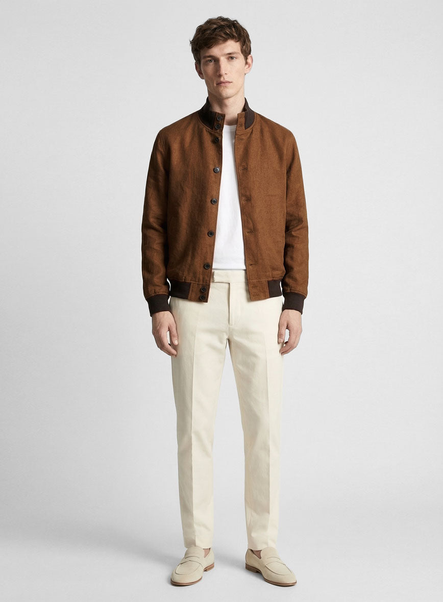 Italian Prato Rust Linen Bomber Jacket - StudioSuits