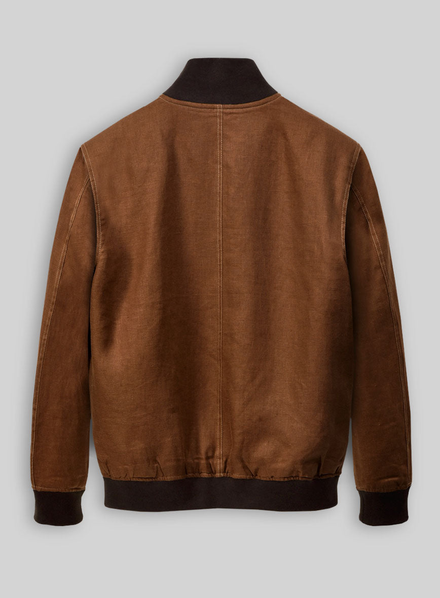 Italian Prato Rust Linen Bomber Jacket - StudioSuits