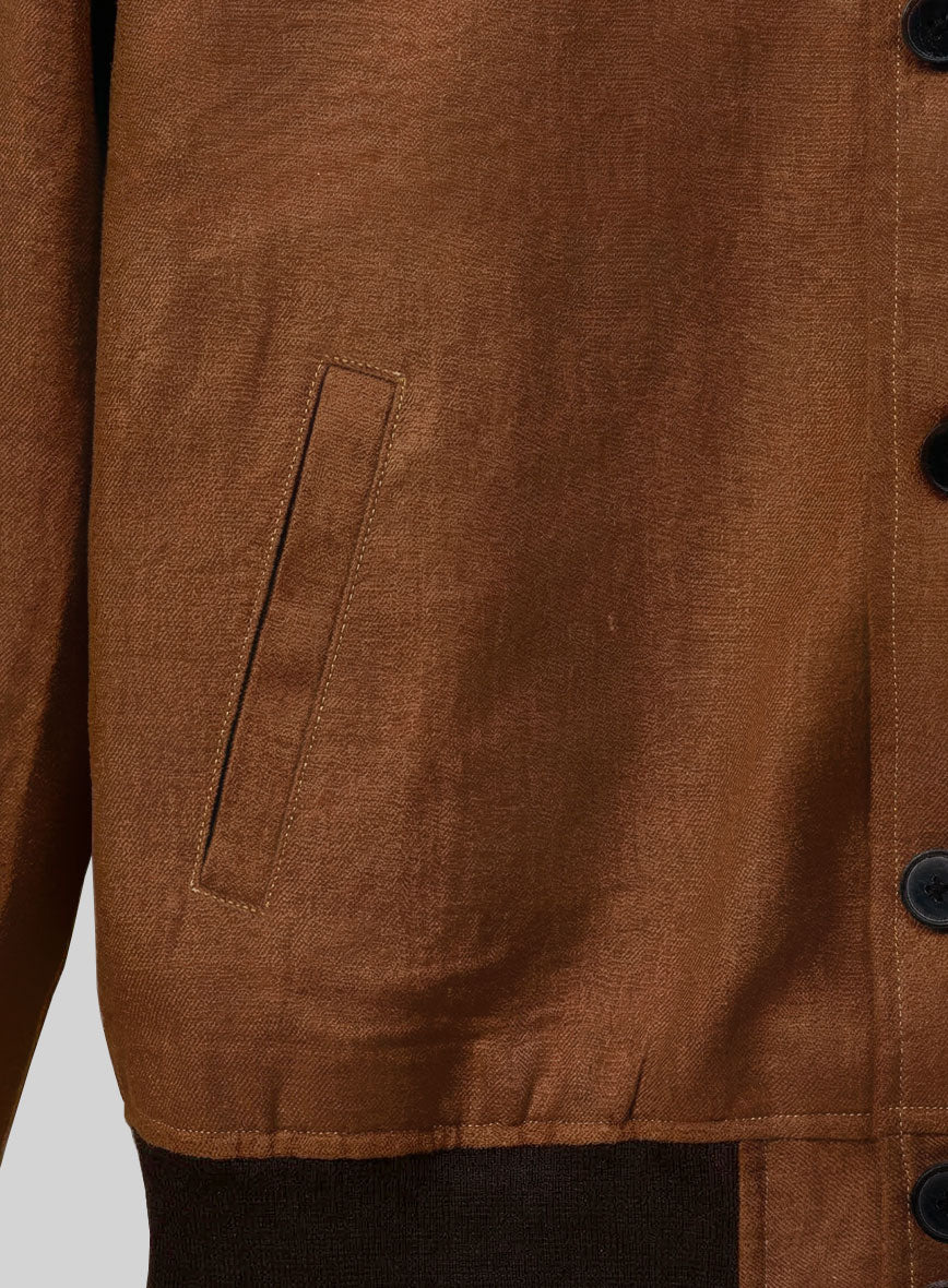 Italian Prato Rust Linen Bomber Jacket - StudioSuits