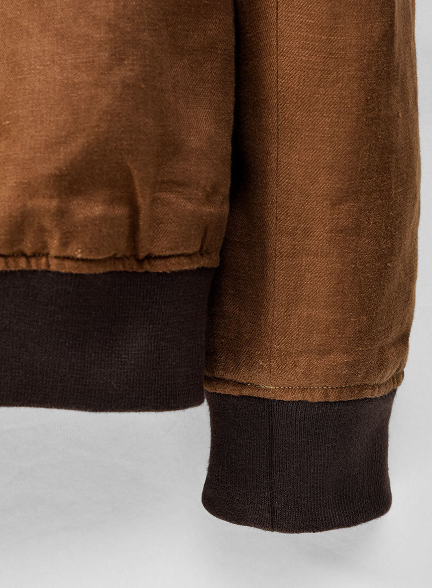 Italian Prato Rust Linen Bomber Jacket - StudioSuits