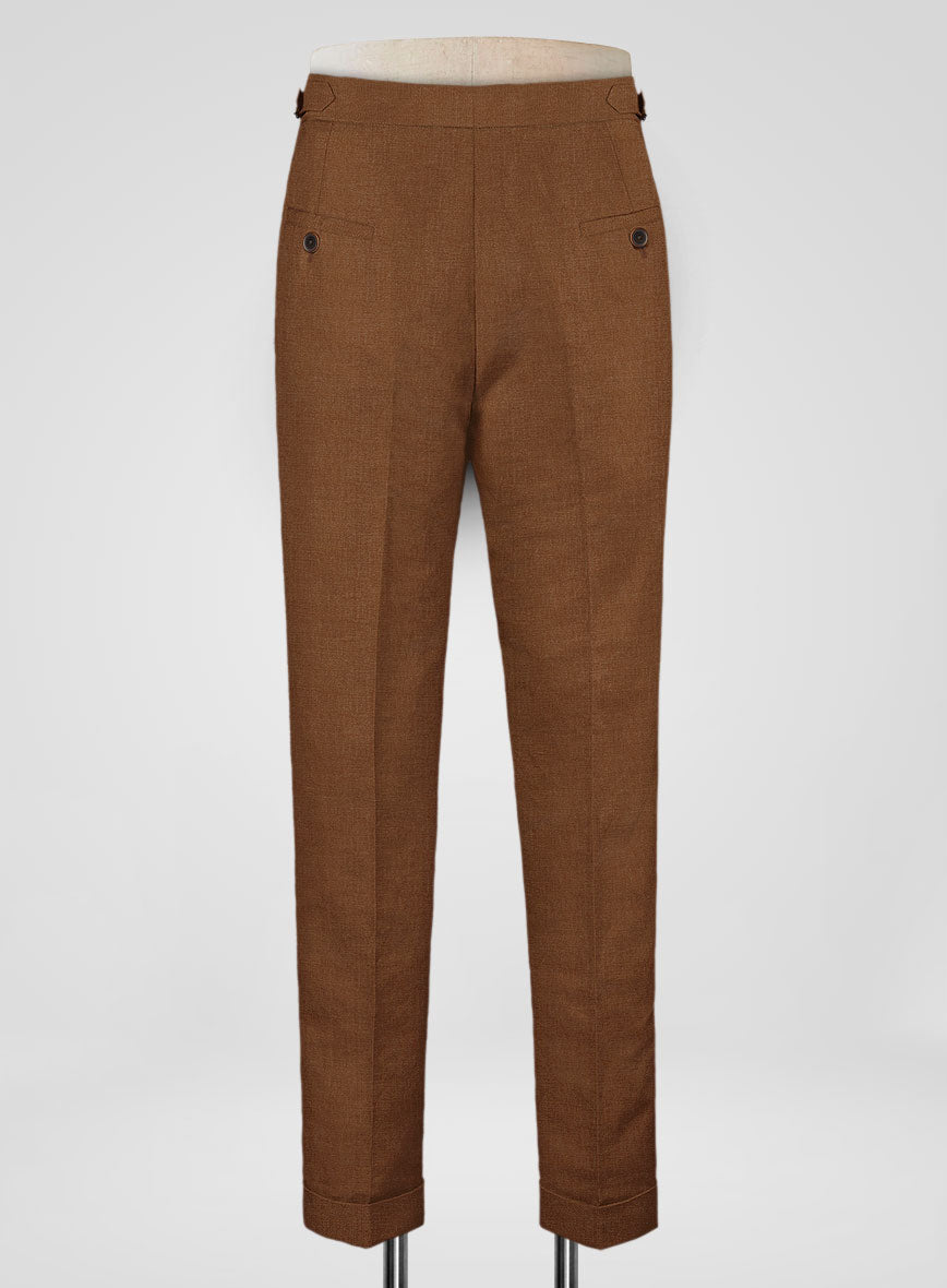Italian Prato Rust Linen Highland Trousers - StudioSuits