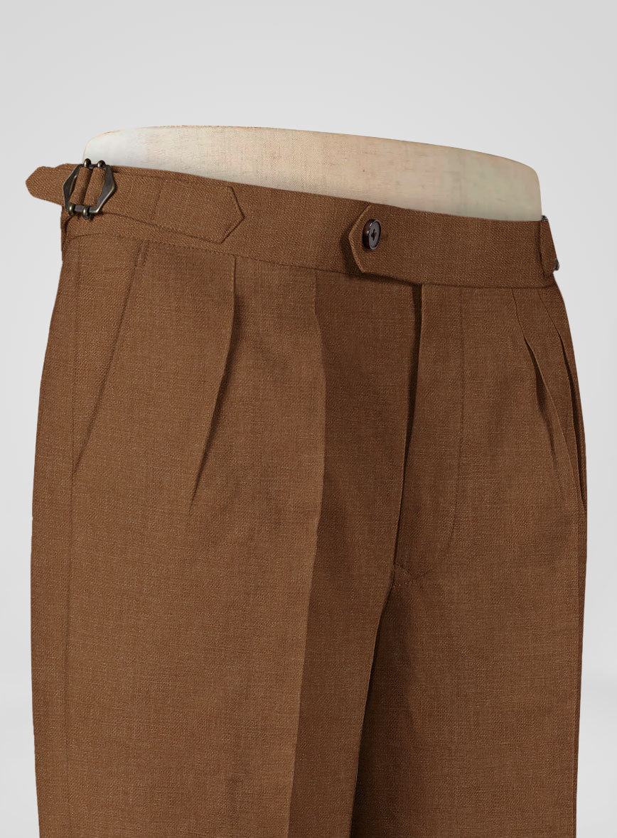 Italian Prato Rust Linen Highland Trousers - StudioSuits