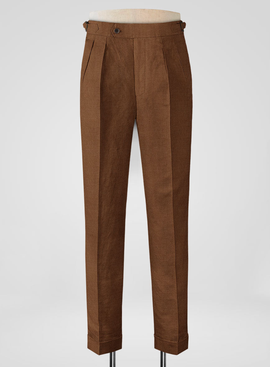 Italian Prato Rust Linen Highland Trousers - StudioSuits