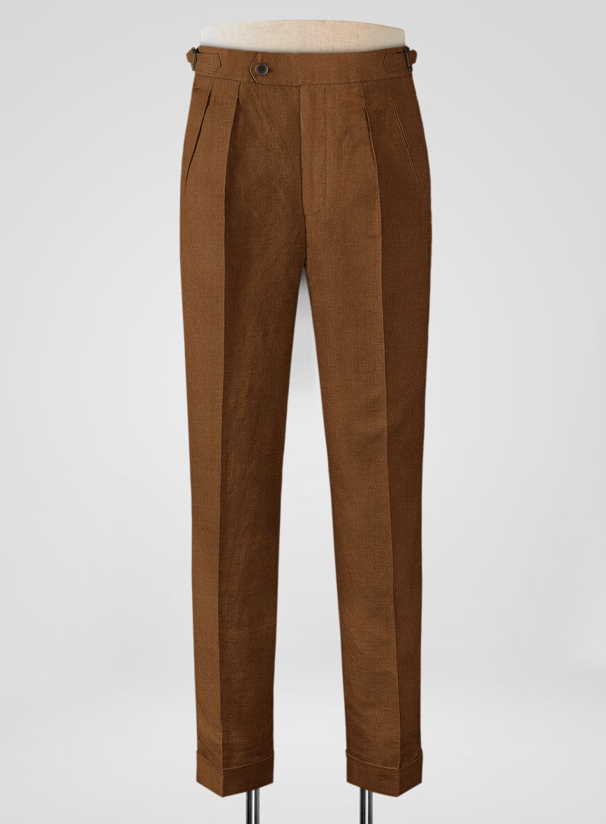 Italian Prato Rust Linen Highland Trousers - StudioSuits