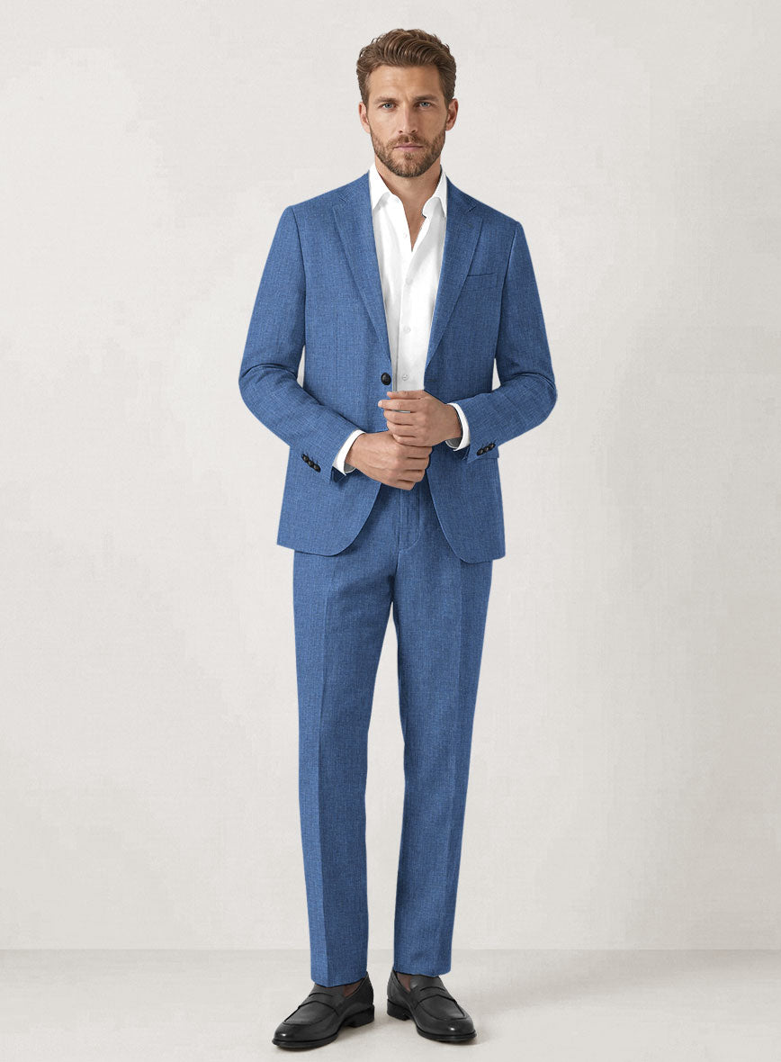 Italian Prato Sharkskin Blue Linen Suit - StudioSuits