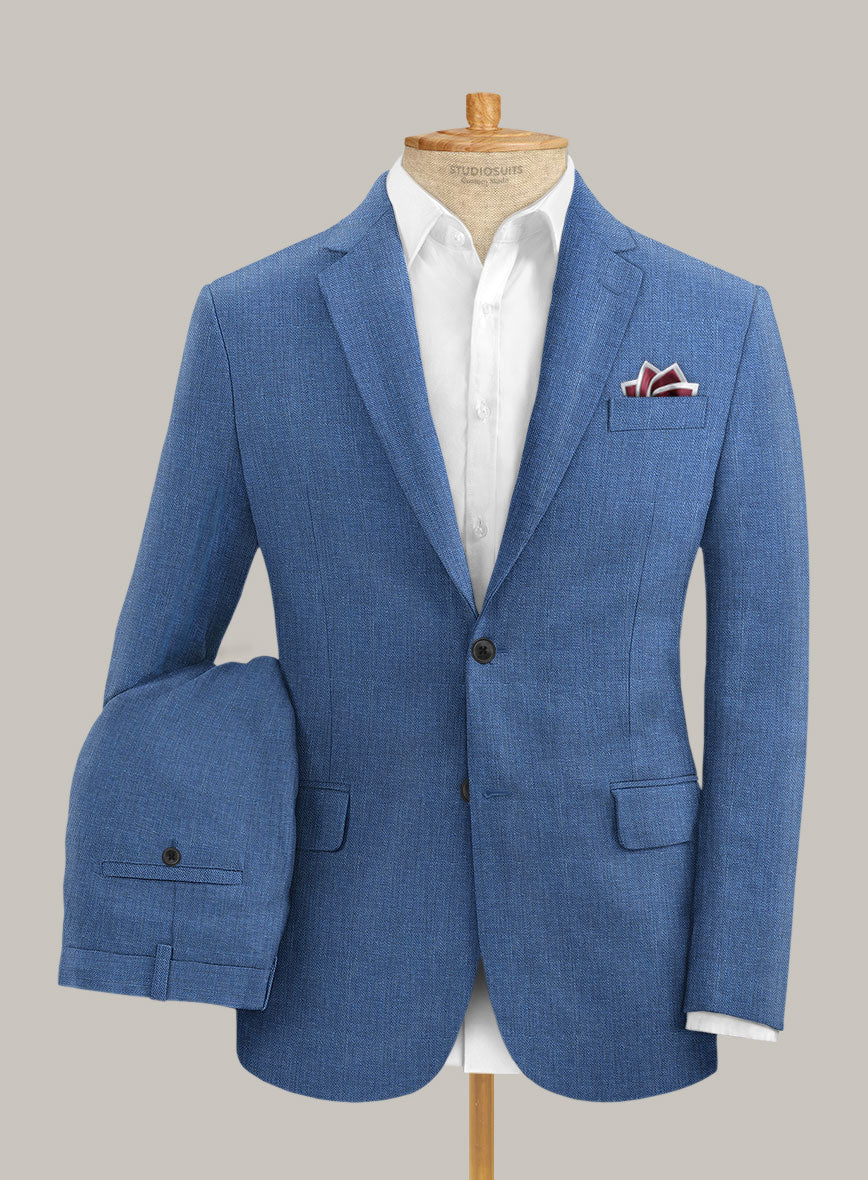 Italian Prato Sharkskin Blue Linen Jacket - StudioSuits