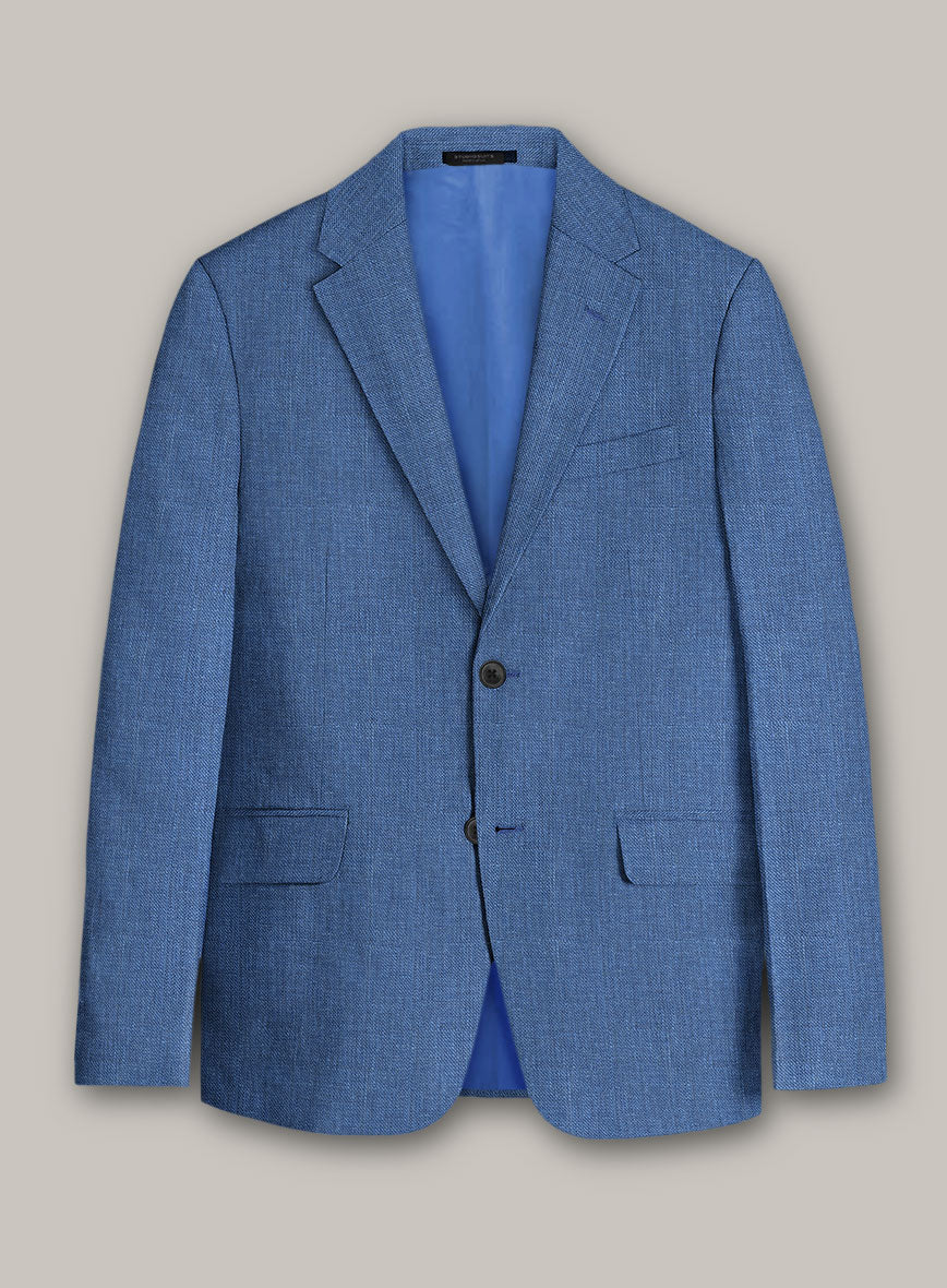 Italian Prato Sharkskin Blue Linen Jacket - StudioSuits
