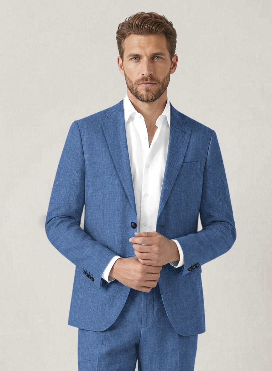 Italian Prato Sharkskin Blue Linen Suit - StudioSuits