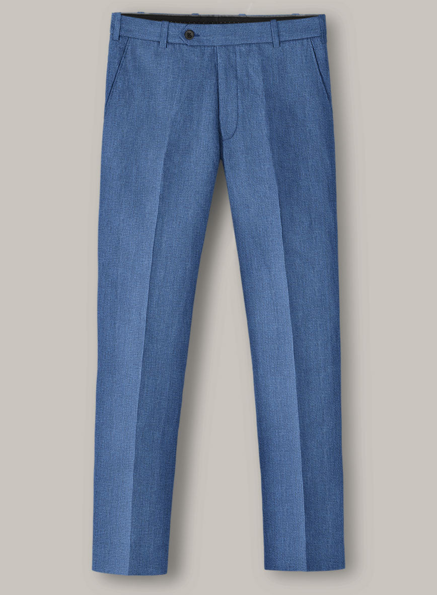 Italian Prato Sharkskin Blue Linen Pants - StudioSuits