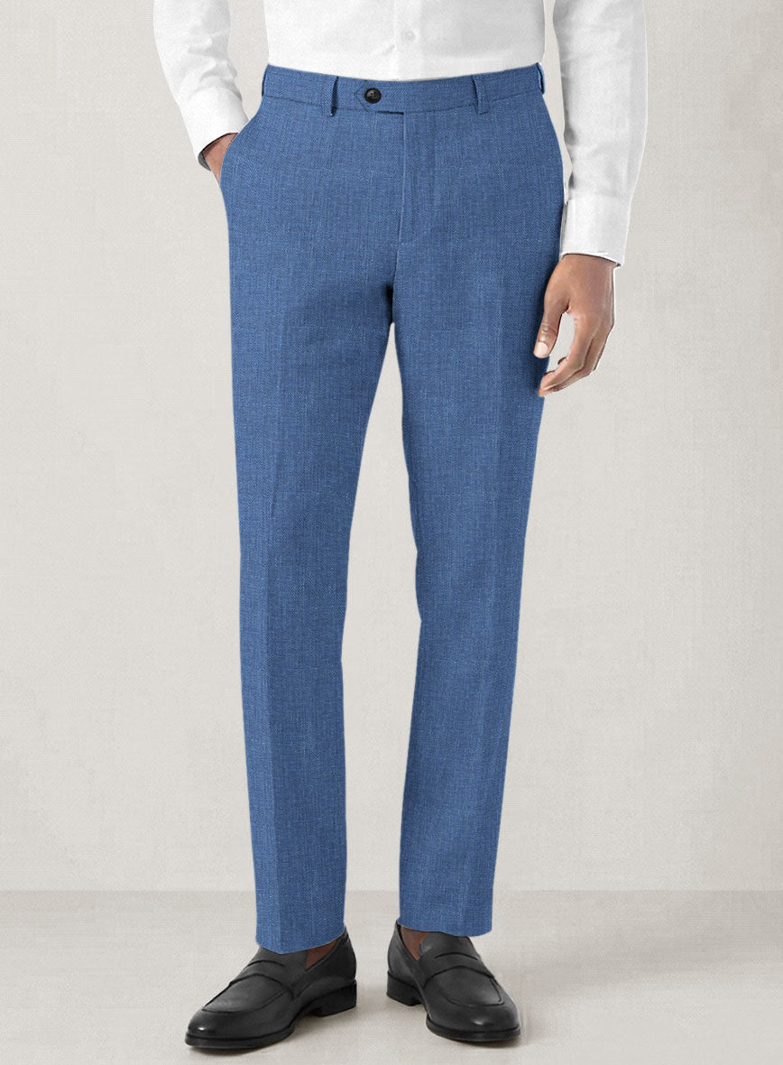 Italian Prato Sharkskin Blue Linen Pants - StudioSuits