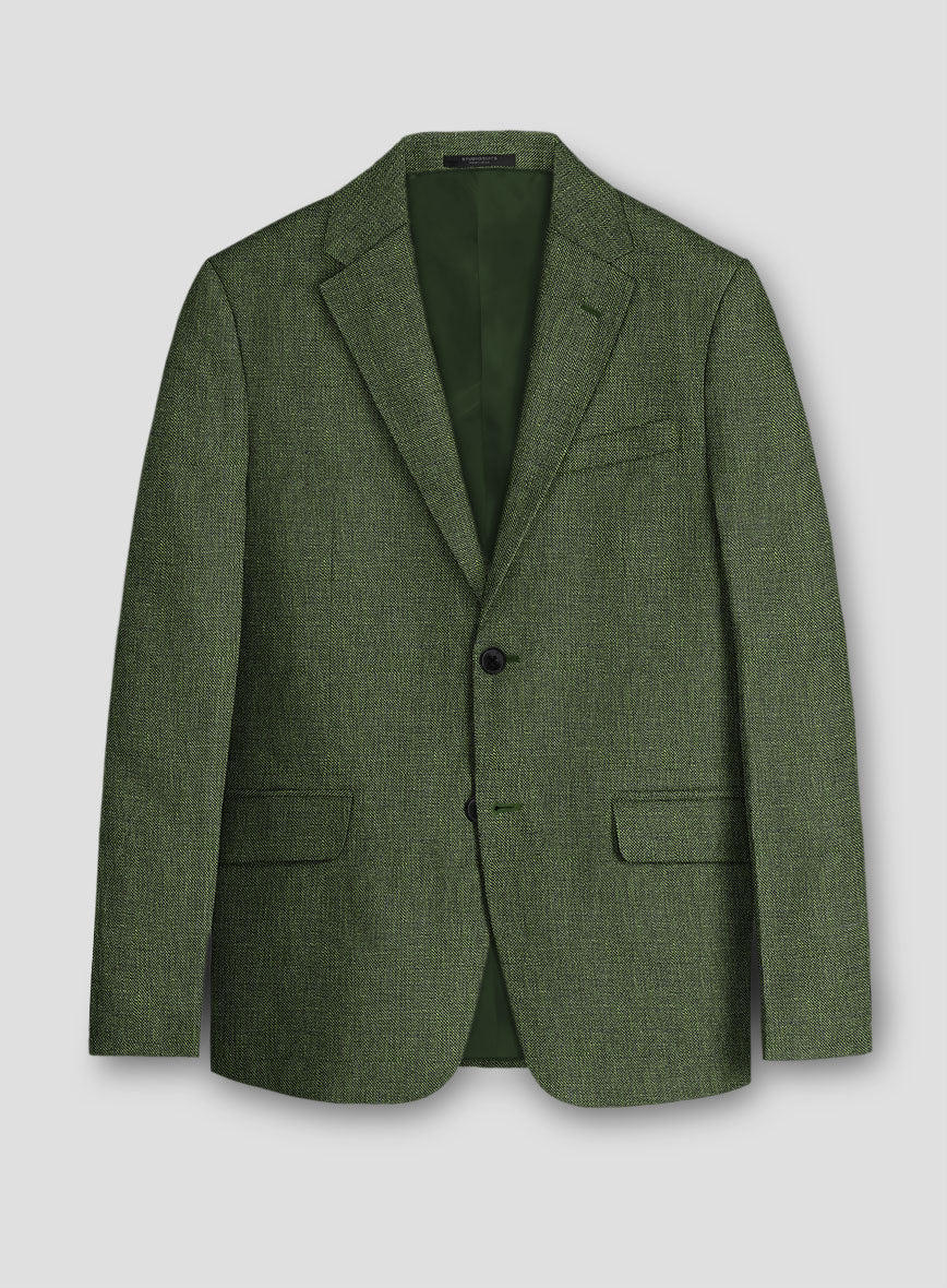 Italian Prato Sharkskin Green Linen Jacket - StudioSuits