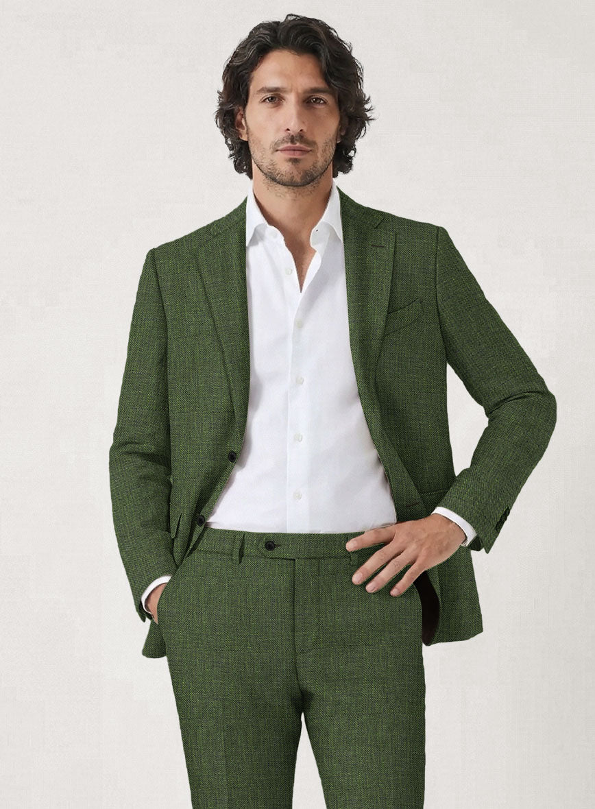 Italian Prato Sharkskin Green Linen Jacket - StudioSuits