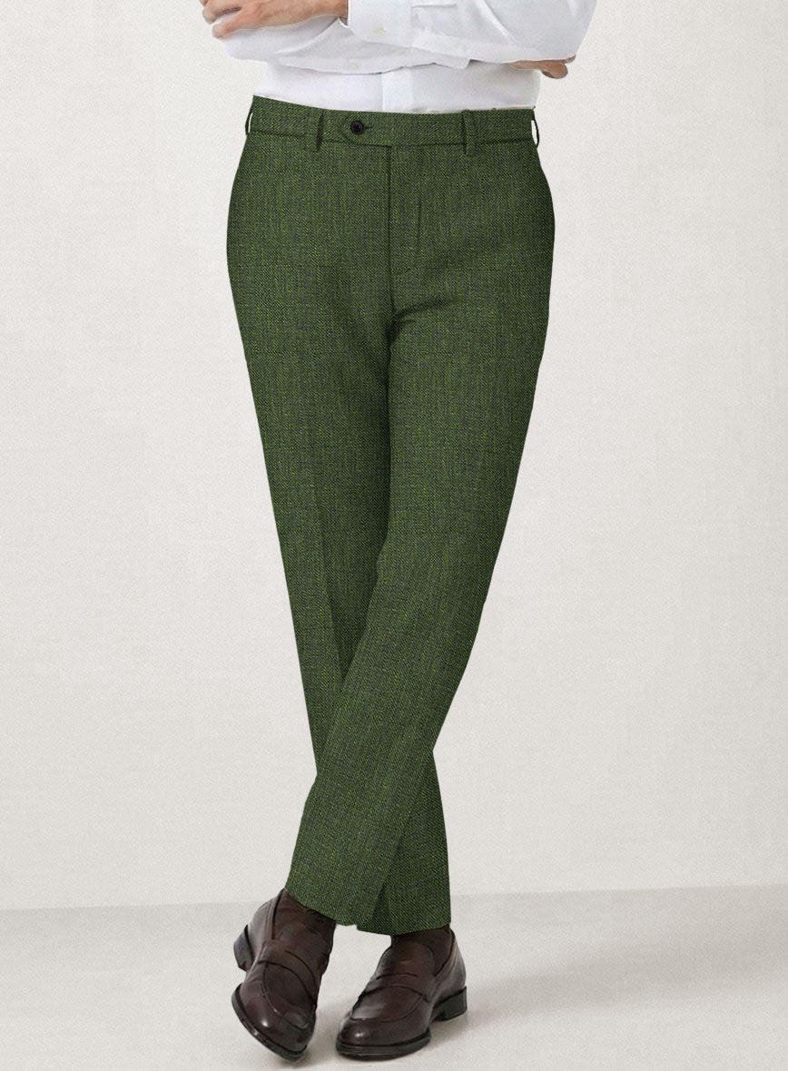 Italian Prato Sharkskin Green Linen Pants - StudioSuits