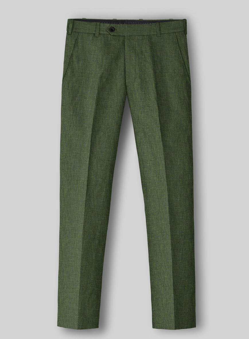 Italian Prato Sharkskin Green Linen Pants - StudioSuits