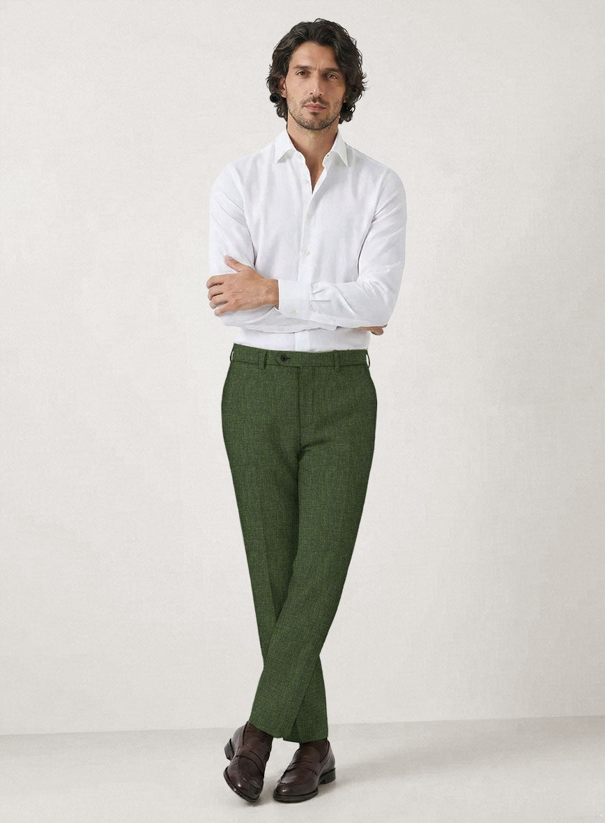 Italian Prato Sharkskin Green Linen Pants - StudioSuits