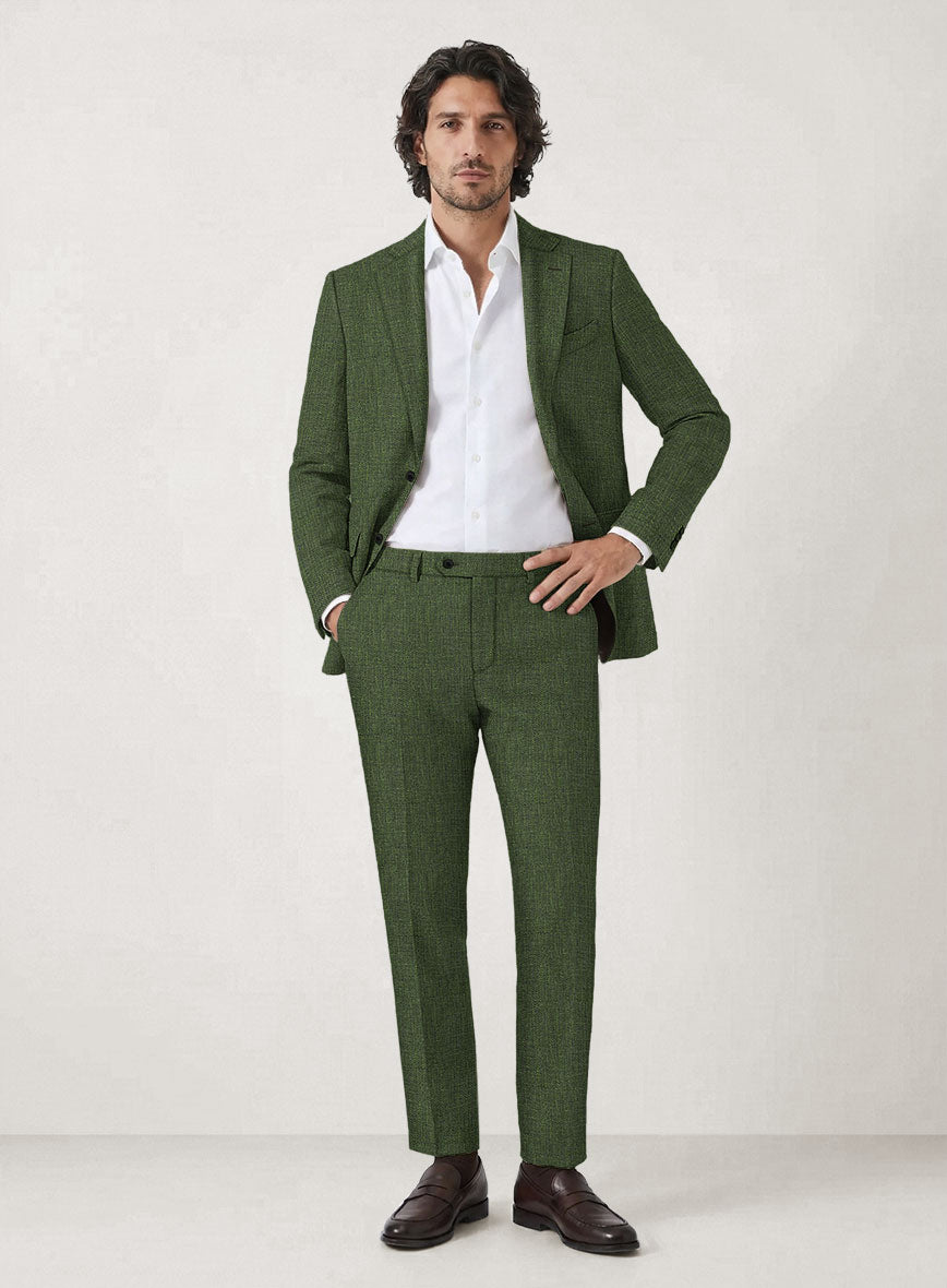 Italian Prato Sharkskin Green Linen Suit - StudioSuits