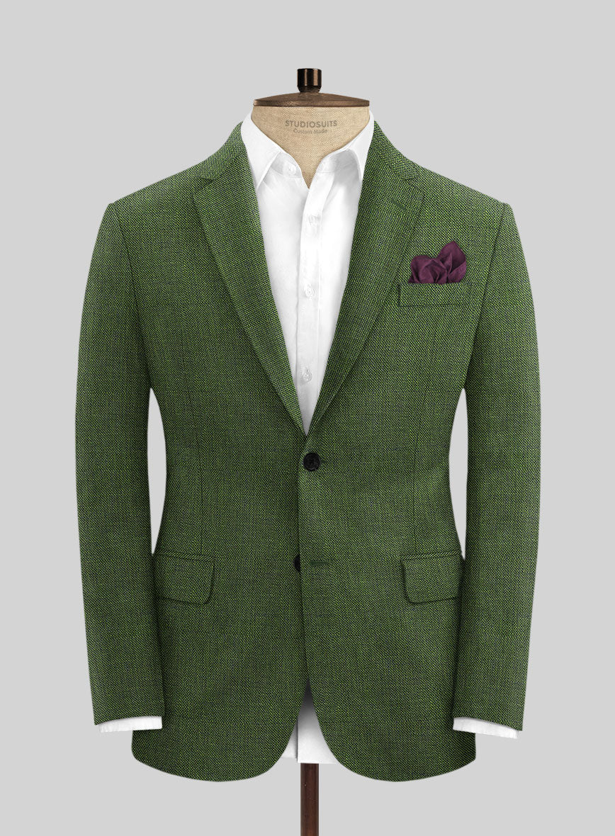 Italian Prato Sharkskin Green Linen Jacket - StudioSuits