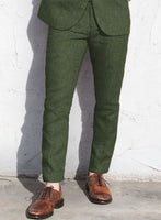 Italian Prato Sharkskin Green Linen Pants - StudioSuits