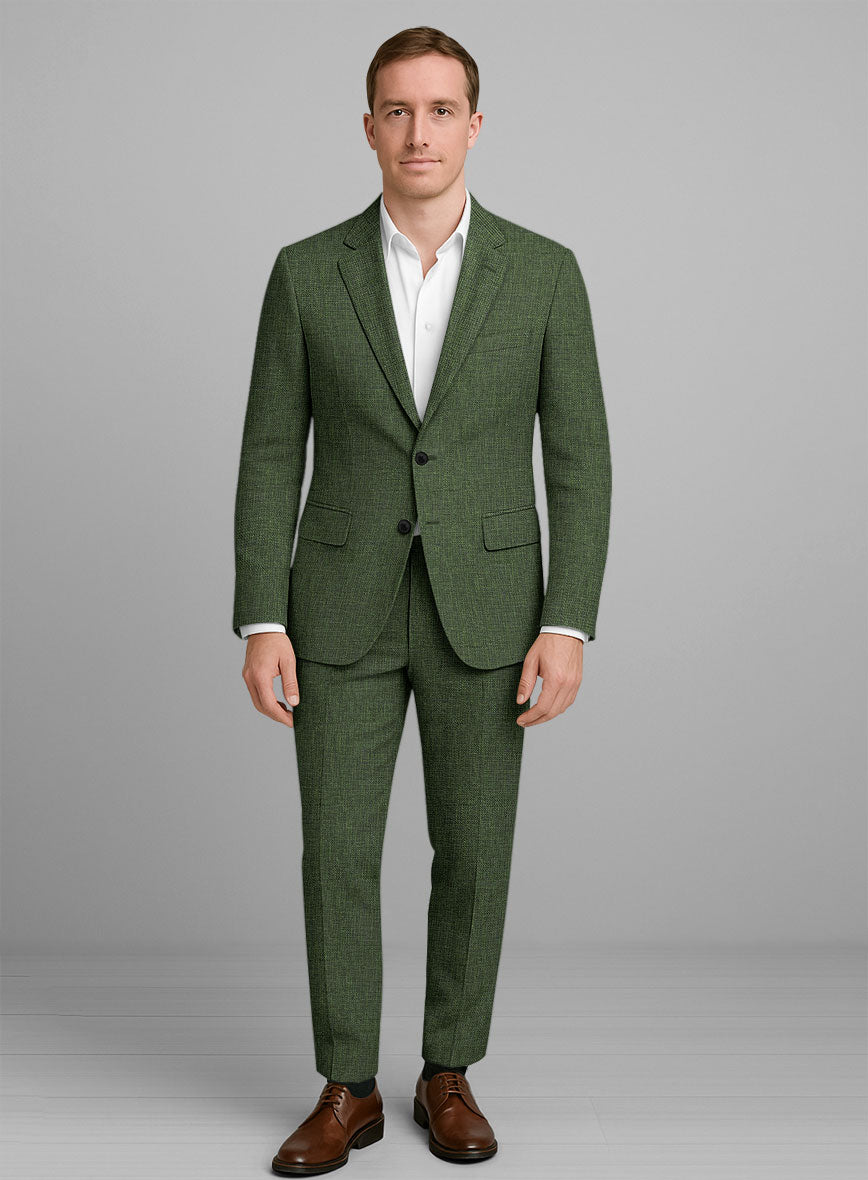 Italian Prato Sharkskin Green Linen Suit - StudioSuits