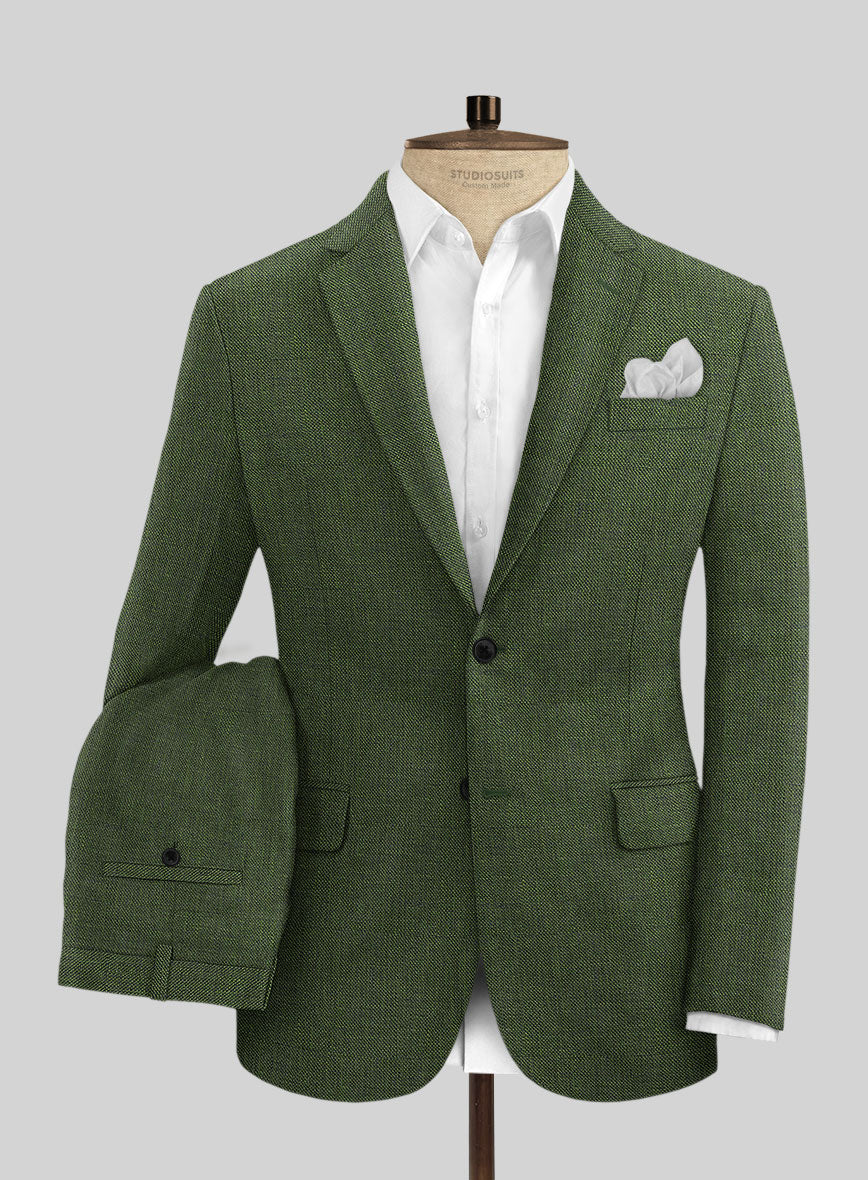 Italian Prato Sharkskin Green Linen Suit - StudioSuits