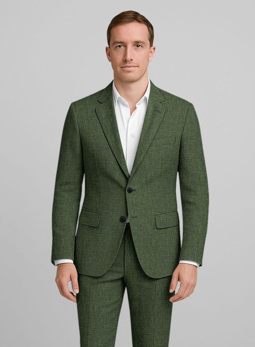 Italian Prato Sharkskin Green Linen Suit - StudioSuits