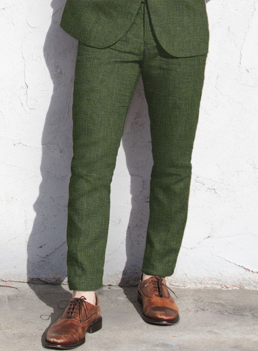 Italian Prato Sharkskin Green Linen Pants - StudioSuits